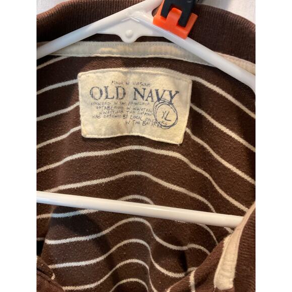 Old Navy Men’s XL Polo Shirt Brown Tan Stripes Short Sleeve Retro Cotton - Picture 3 of 8